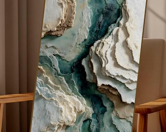 Teal & White Textured Abstract Wall art Printable, Coastal 3D Textured Art, Large Wall art, Modern Home Decor (Digital Download)
