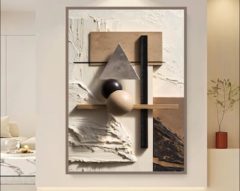 Geometric Abstract Wall Art, Beige Textured Print (Digital Download)