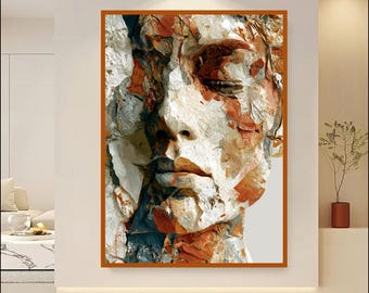 Abstract Wall Art Printable, Textured Contemporary Face Art, Neutral Modern Digital Download, Luxury Abstract Woman Portrait