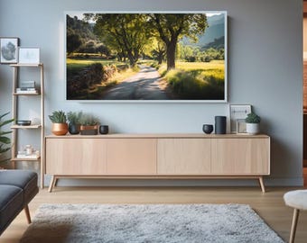 Samsung TV Frame Art 4K, Countryside Nature Landscape, Rustic Farm Path Wall Art, Scenic Tree Lane , Modern Home Decor (Digital Download)