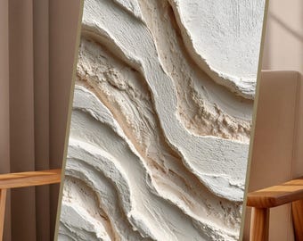 Neutral Textured Abstract Wall Art Print, Minimalist Plaster Texture Artwork, Modern Beige Sculptural Canvas