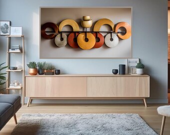 Mid Century Modern Geometric Frame TV Art, Warm Earth Tone Abstract (4K Digital Download)