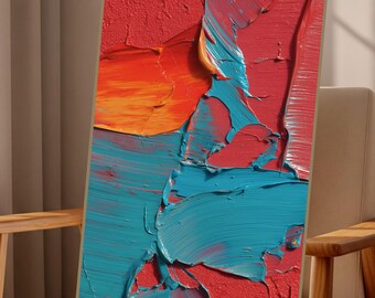 Teal & Coral Abstract Art Painting, Textured Wall art, Color Block Wall Art, Minimalist art (Digital Download)