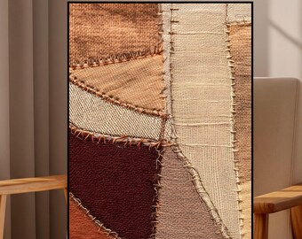 Textured Patchwork Wall Art, Neutral Abstract  Art Print, Modern Home Decor (Digital Download)