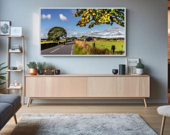 Countryside Road TV Frame Art 4K, Farm Landscape Digital Download, Scenic Rural View Wall Art, Nature Field Printable, Samsung Frame TV Art