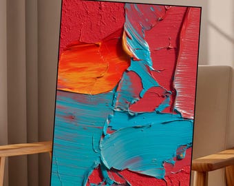 Teal & Coral Abstract Art Painting, Textured Wall art, Color Block Wall Art, Minimalist art (Digital Download)