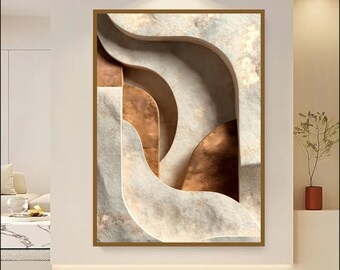 Luxury Japandi Abstract Wall Art Print | Neutral Beige & Copper Textured Arch Artwork | Minimalist Wabi Sabi Wall Decor | Digital Download