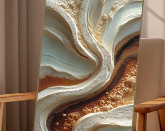 Lámina decorativa abstracta texturizada en color marfil y beige, lienzo moderno neutro, decoración de pared minimalista de lujo para imprimir, descarga digital en tonos tierra.