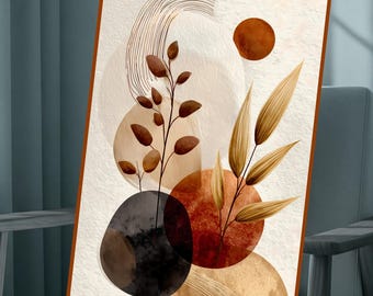Boho Botanical Wall Art Print, Neutral Abstract Nature Decor, Minimalist Earth Tone Artwork, Modern Printable Wall Art, Digital Download