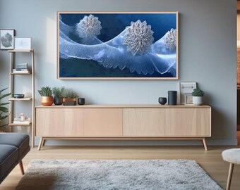 Blue Textured Abstract TV Frame Art, 4K Digital Download, Wave Wall Decor (3840x2160)