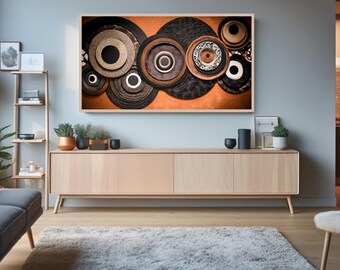 Boho Textured Circle Frame TV Art, Black Copper Abstract (4K Digital Download)