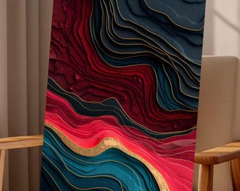 Abstract Wall Art, Textured Printable, Red Black Gold Topographic Art, Modern Home Decor, Minimalist Art (Digital Download)