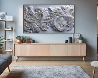 Silver Embossed Frame TV Art, Luxury Sculptural Wall Decor (4K Digital Download)