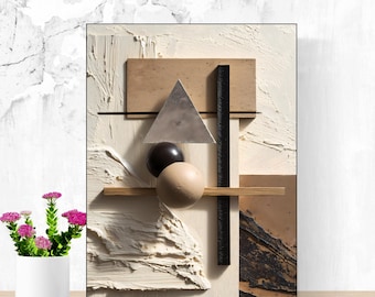 Geometric Abstract Wall Art, Beige Textured Print (Digital Download)