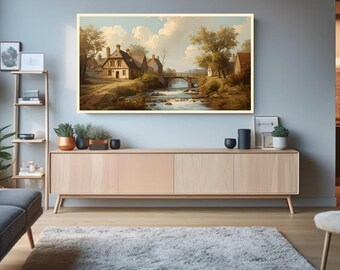 Countryside River Valley TV Frame Art, Rustic Landscape Digital Download, Cozy Farmhouse Nature Wall Art for Samsung Frame TV