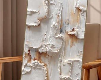 Lámina decorativa abstracta minimalista con textura, lienzo en tonos beige marfil neutro, pintura moderna con textura de yeso, decoración escandinava Wabi Sabi.