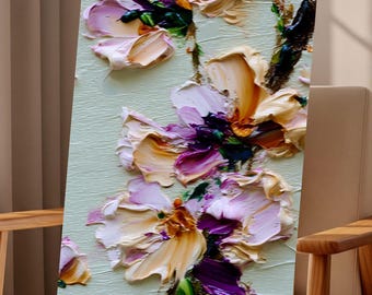 Textured Wall art, Floral Abstract Art Painting Print, Modern Impasto Home Decor (Digital Download)