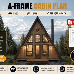 A-Frame Cabin Design PDF | Modern Tiny Home Layout | Forest Hideaway Plan