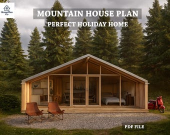 Moderne Berghütte Hausplan PDF | Urlaub Haus Blueprint | Skandinavisches kleines Haus | Digitaler Download