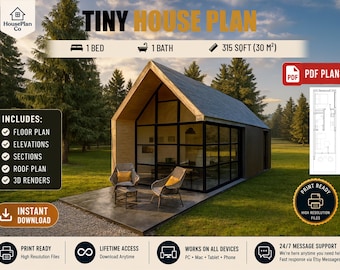 Modern Lakeside Cabin Blueprint | Cozy Nature Retreat Design | Small Vacation Home PDF