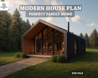 Skandinavischer Haus Plan | Minimalistische Kabine | Gemütliches Familienhaus Layout | PDF-Datei