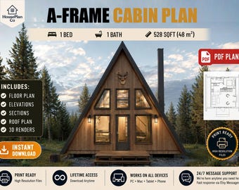 A- Frame Cabin Design PDF | Modernes Tiny Home Layout | Forest Hideaway Plan
