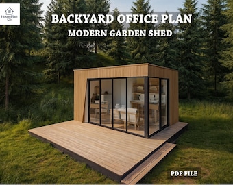 Garten Büro Plan | Modernes Gartenstudio PDF | Kleiner Arbeitsschuppen