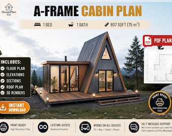 Winziges Cabin Layout | Minimal Art Home Zeichnung | DIY Feiertags-Struktur