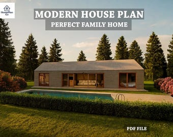 Moderner Einfamilienhaus Plan mit Pool – One-Story Home Design PDF Blueprint