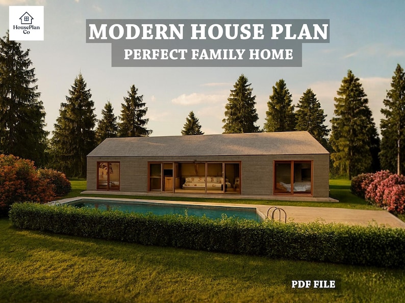Modern Family House Plan With Pool – One-story Home Design PDF ...