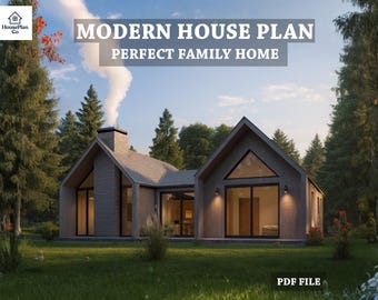 Modernes Haus Plan PDF | Einfamilienhaus Design | Zeitgenössischer Entwurf eines einstöckigen Hauses