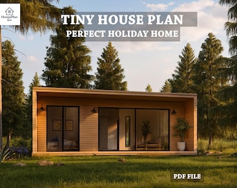 Modernes Tiny House Plan, 1 Schlafzimmer Cabin PDF, Small Home Blueprint, Minimalistische Hauspläne