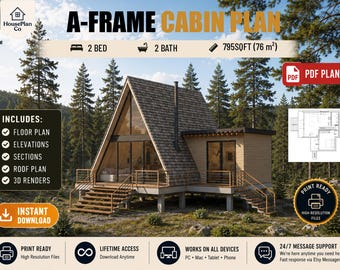 Moderner A-Rahmen-Kabinenentwurf | Gemütliches Wochenende Rückzug Design | Rustikales Landhaus Layout PDF