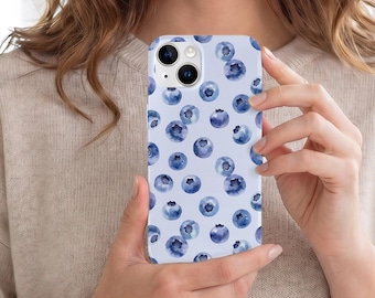 Funda para teléfono con bonito diseño de arándanos en acuarela, funda para iPhone con estampado de frutas en tonos pastel, funda estética preppy para iPhone 17 16 15 14 13 12 11 Pro Max