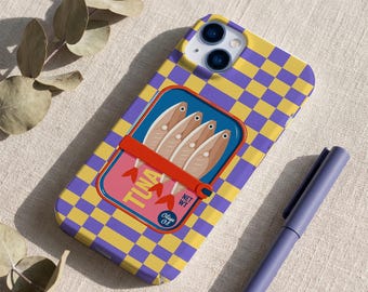Funda para teléfono con diseño retro de lata de sardinas, funda estética vintage con ilustración de comida costera, regalo original para picnic de verano, funda para iPhone 17 16 15 14