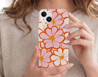 Funda para teléfono con estampado floral retro, funda resistente con diseño botánico de hibisco, bonito regalo de verano para ella, funda para iPhone 17 16 15 14 13 12 11