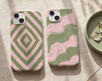 Funda para teléfono con diseño de mármol rosa y verde, arte fluido abstracto, funda minimalista para iPhone 16 17 15 14 13 12 11 Pro Max X XR