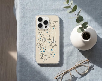 Funda para teléfono Shooting Star, funda minimalista azul con estrella celestial, funda delgada de estética suave y neutra, funda para iPhone 17 16 15 14 13 12 11 X