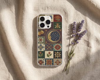 Mosaic Phone Case, Boho Retro Patchwork Phone Cover, Y2K Vintage Style Gift for Her, Artistic Hippie Aesthetic Case for iphone 16 15 14 13