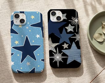 Funda para teléfono Vintage Denim Star, diseño celestial de textura mixta, funda estética Y2K, funda para iPhone 17 16 15 14 13 12 11 Pro Max