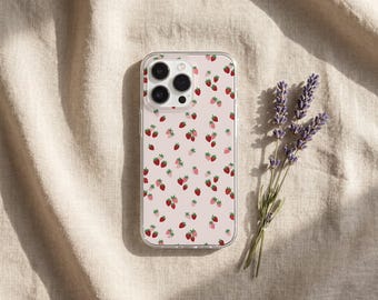 Funda para teléfono Cottagecore con diseño de fresas, funda estética con frutas, regalo bonito para ella, iPhone 13 14 15 16 17 11 12 X Pro Max