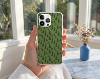 Minimalist Pine Tree Phone Case, Olive Green Forest Woodland Pattern Cover, Neutral Nature Aesthetic Case, Case for iphone 16 15 14 13 12