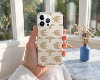 Mid Century Modern Bird Clear Phone Case, Beige Vintage Swallow Soft Slim Cover, Minimalist Case for iPhone 16 15 14 13 12 Pro Max