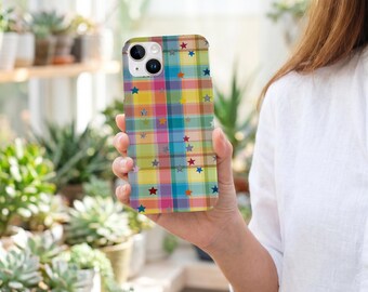 Funda para teléfono con estampado a cuadros estético, funda retro con cuadrícula, regalo para ella, funda moderna estilo Y2K, funda protectora bonita, para iPhone 17 16 15 14 13 12 11