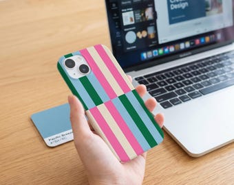 Funda para teléfono con bloques de color y rayas, funda protectora geométrica de estilo preppy, funda estética moderna para iPhone 17 16 15 14 13 12 11 X Pro Max