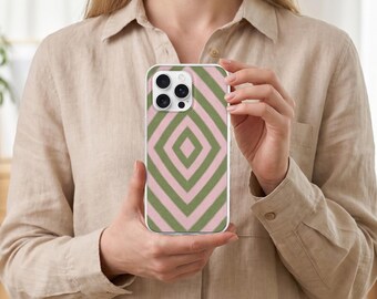 Pink Green Marble Phone Case, Abstract Fluid Art Design, Minimalist Aesthetic Phone Cover for Iphone 16 17 15 14 13 12 11 Pro Max X XR