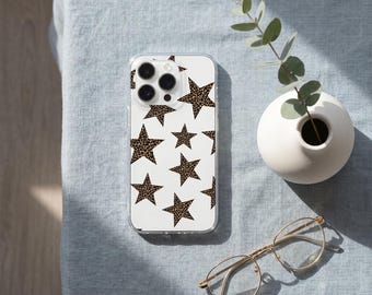Retro Leopard Star Phone Case, Brown Cheetah Print Star Pattern Phone Cover, Aesthetic Protective Case for iphone 16 15 14 13 12