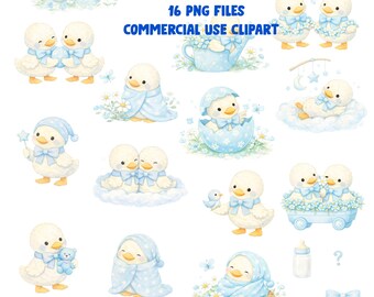 Duck Clipart Set, Baby Watercolor PNG, Nursery Ducklings, Easter Ducks, Commercial Use