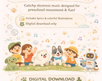 10 Fun Dog Songs , Catchy  Electronic Music Lyrics & Illustrations, Digital Download , Yoto player
