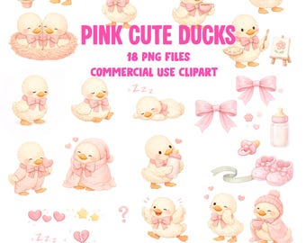 Adorable Pink Baby Ducks – Watercolor Clipart PNG for Nursery
